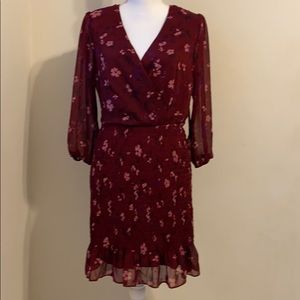 Trixxi, Size L Floral V Neck Burgundy dress.